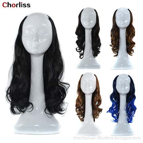 Wholesale 24'' Ombre Long Natural Wave Brown Black U Part Half Synthetic Wig For Full Head  Wigs Synthetic Wigs For Woman